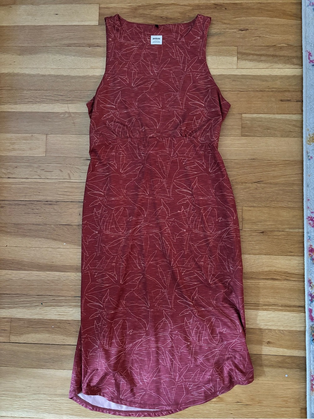 Prana Rust Red Leaf-Print Sleeveless Midi Dress